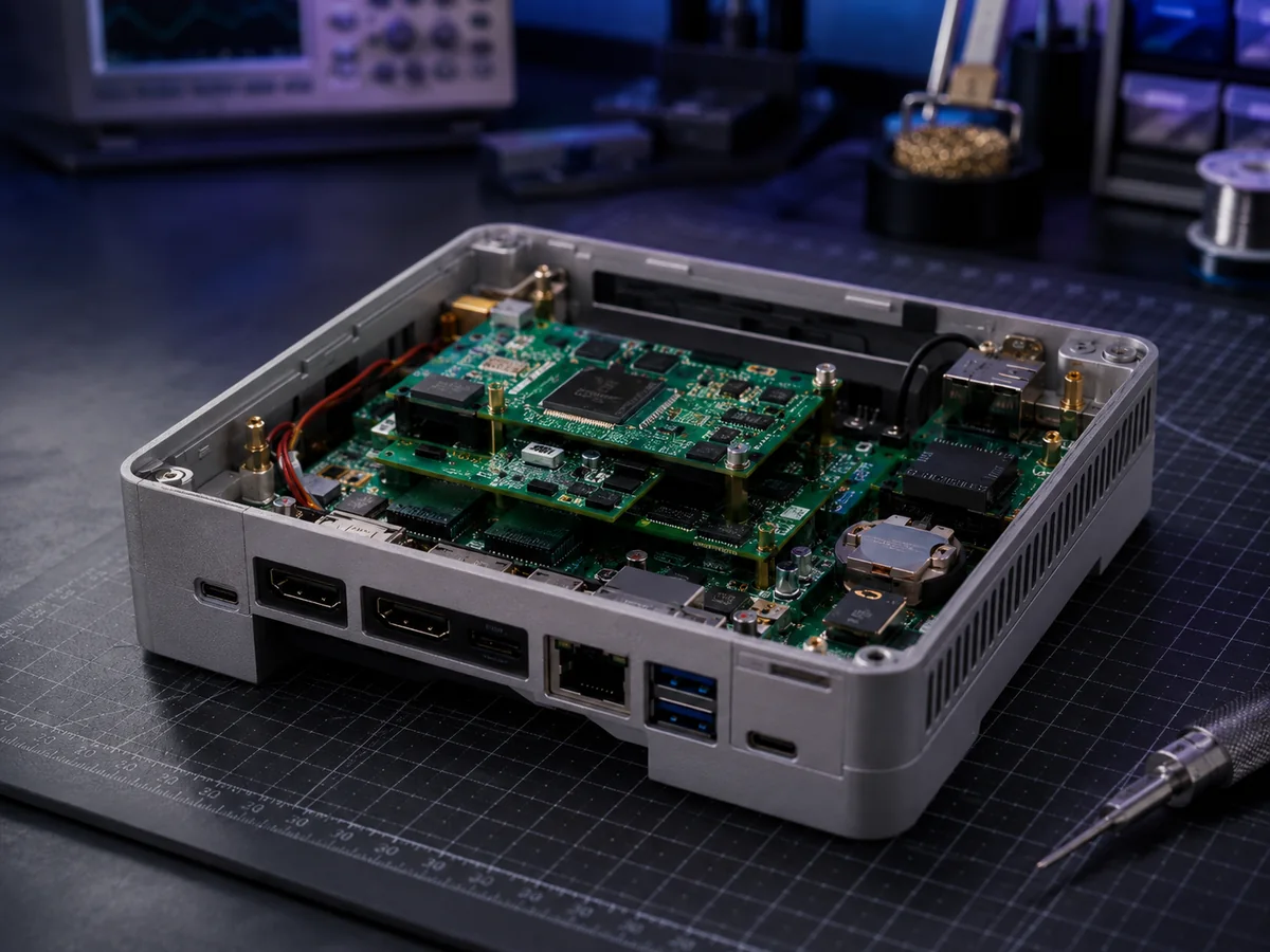 Open electronics enclosure with carefully arranged circuit boards